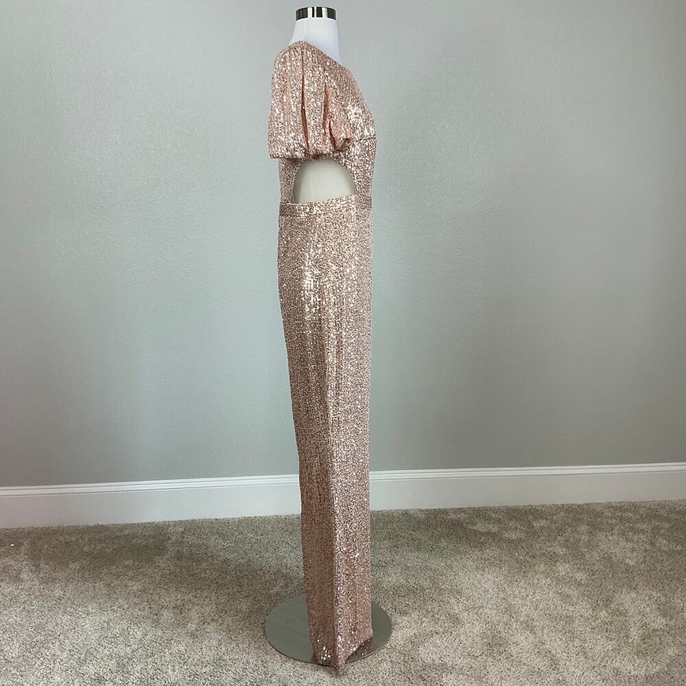 Mac Duggal 11273 Sequined Cut Out Flared Wide Leg Jumpsuit Size 6 Rose Gold - Picture 4 of 12